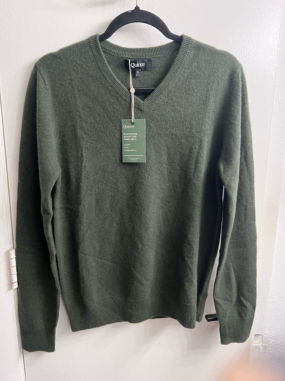 Quince Men's V-Neck Sweater in Olive